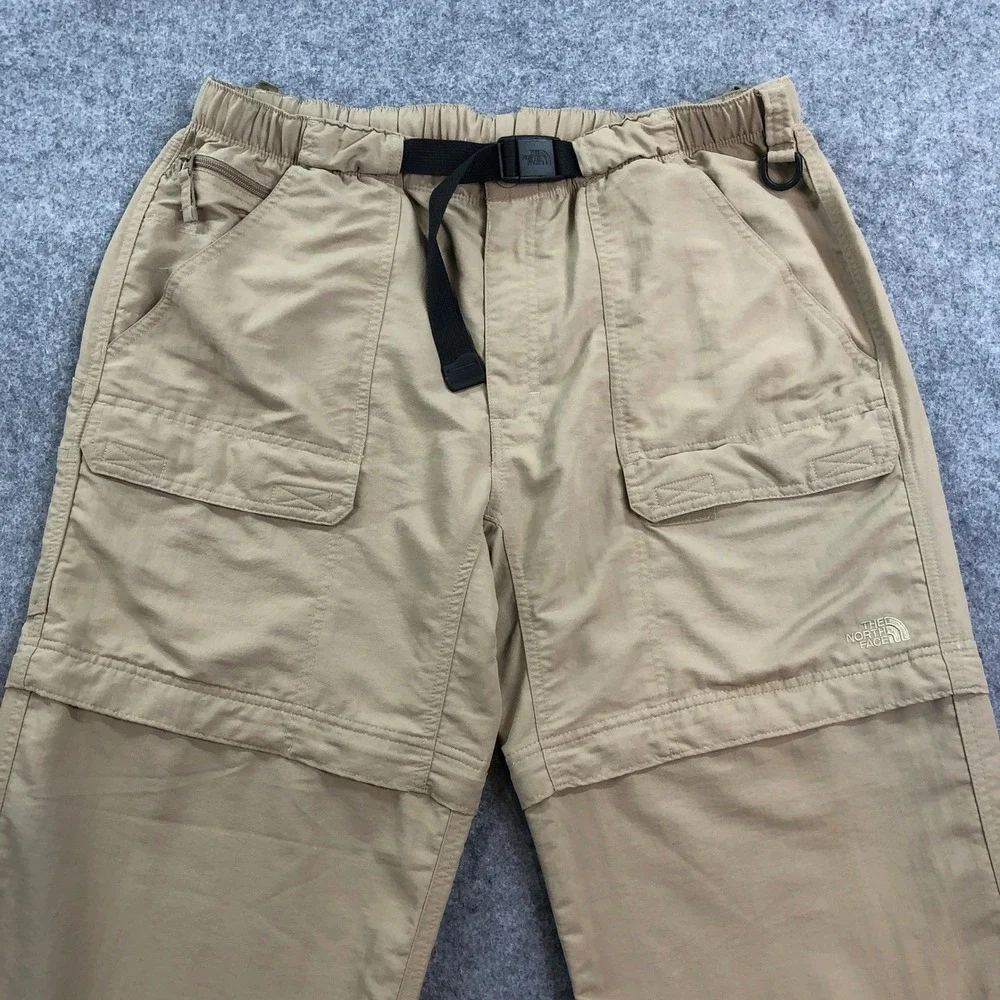 The North Face Mens Cargo Pants XL Tan Convertible Hiking Belted Nylon Outdoors